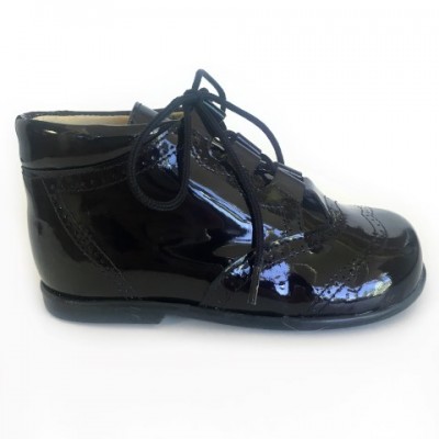 185-E Nens Navy Patent Lace up Brogue Boot
